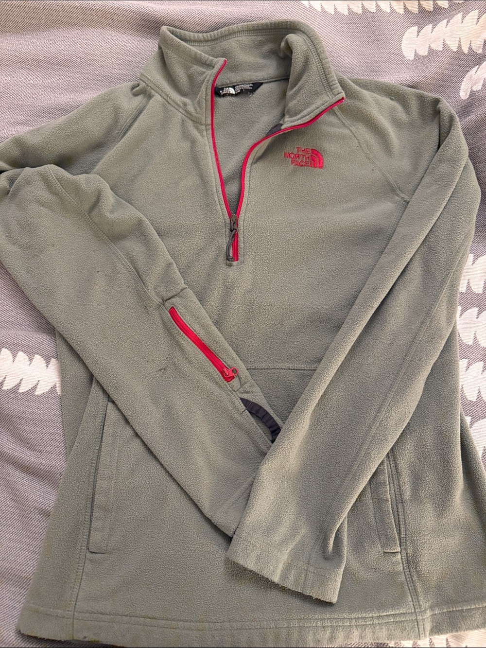 The North Face Olive Green Fleece Quarter-Zip with Red Trim